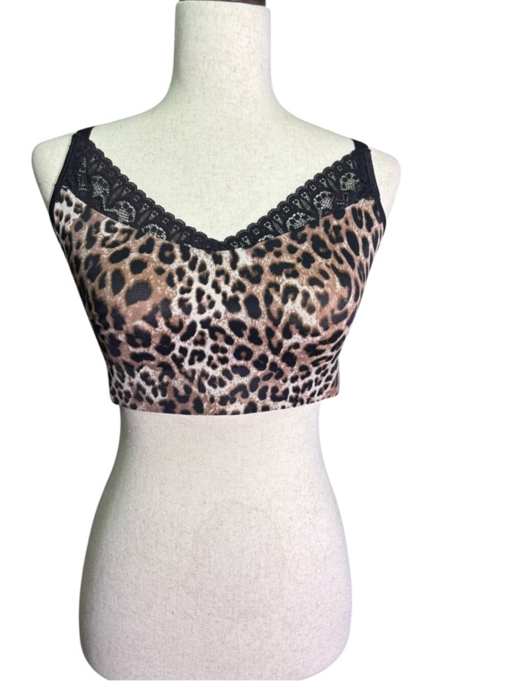 NWOT Ruby Ribbon Leopard Print Wireless Bra Cami | Lace Trim Comfort Bra Size 34